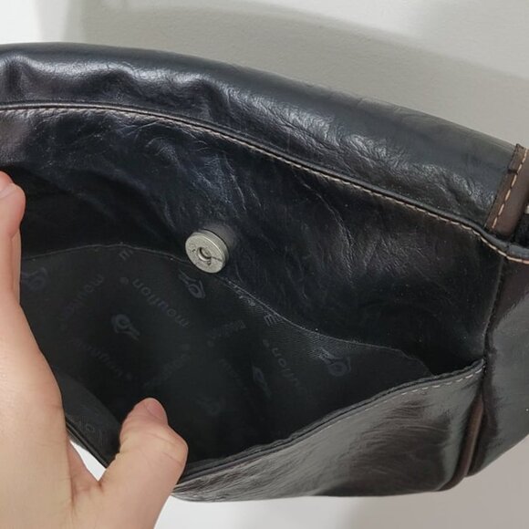 Mouflon Monarch Black Brown Soft Vegan Leather Crossbody Adjustable Strap Purse - Picture 7 of 11